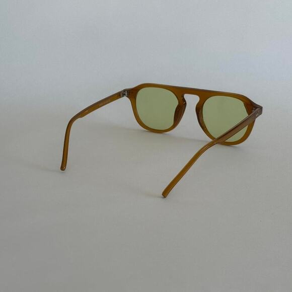 Y2K Brown Round Sunglasses Green Lens Unisex Vintage Style UVA UVB - Picture 4 of 7